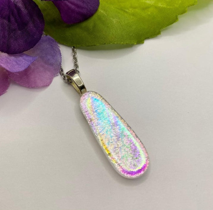 "Ice Crystal Teardrop" Dichroic Glass Fused Pendant