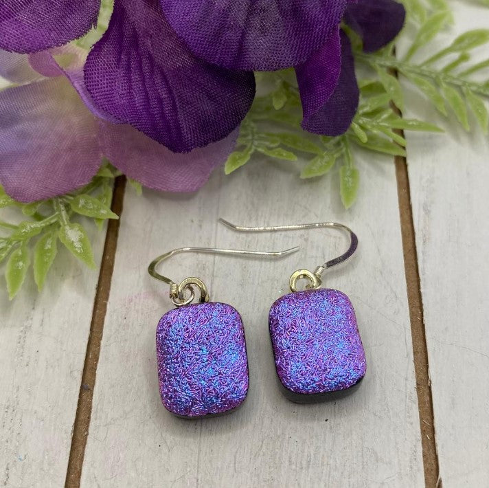 Purple Crinkle Glass Fused Earrings