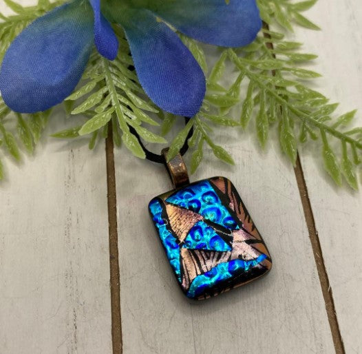 Mosaic Dichroic Glass Fused Pendant Copper and Turquoise