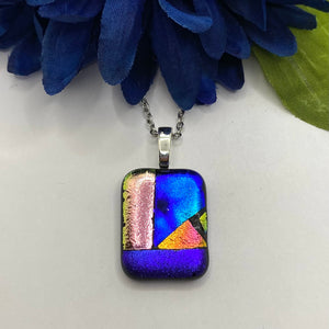 Mosaic Dichroic Glass Fused Pendant / Turquoise, Blue, Purple, Champaign