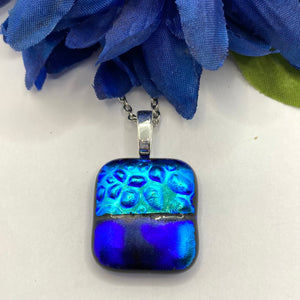 Mosaic Turquoise and Blue Dichroic Glass Fused Pendant