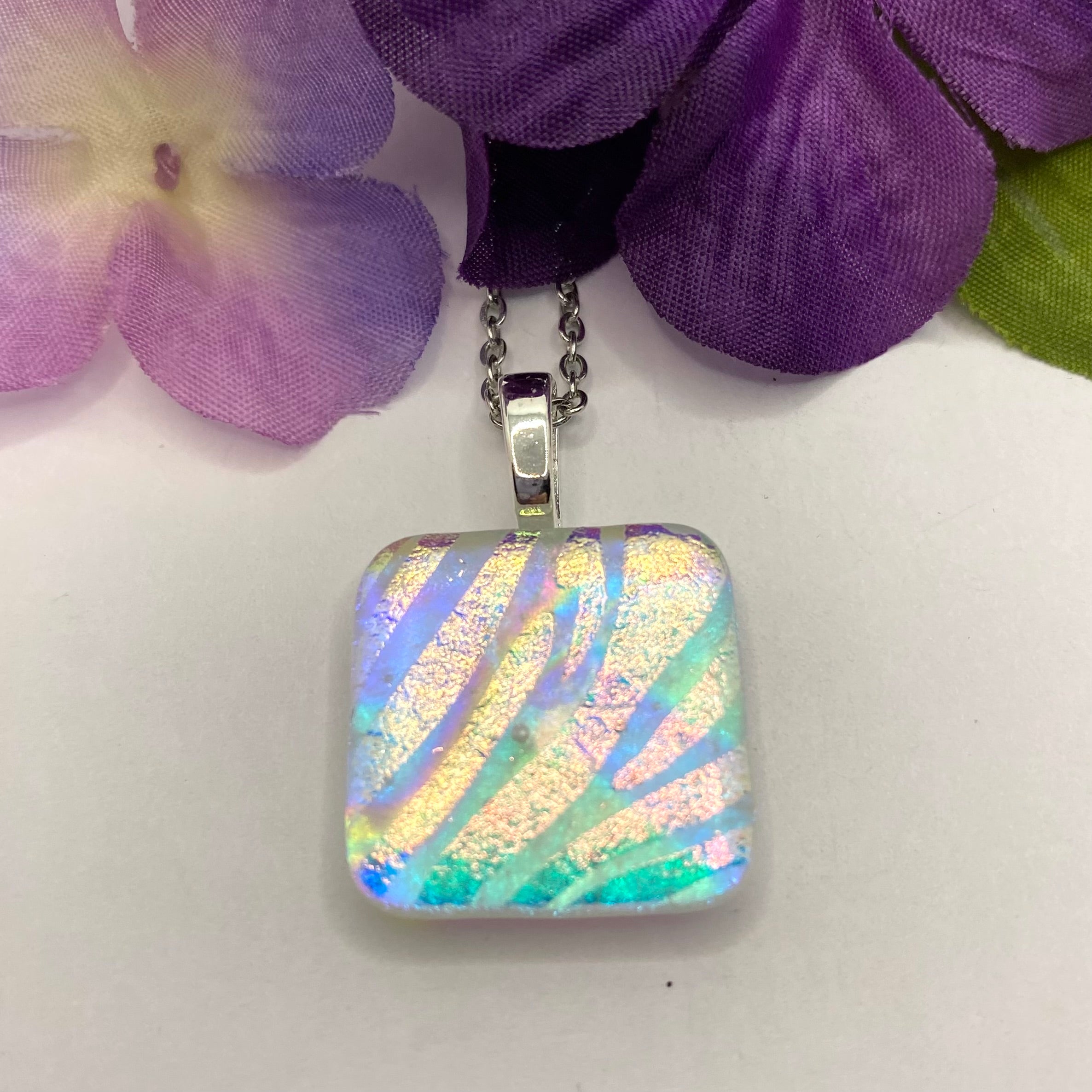 Colorful Zebra Design Dichroic Glass Fused Pendant