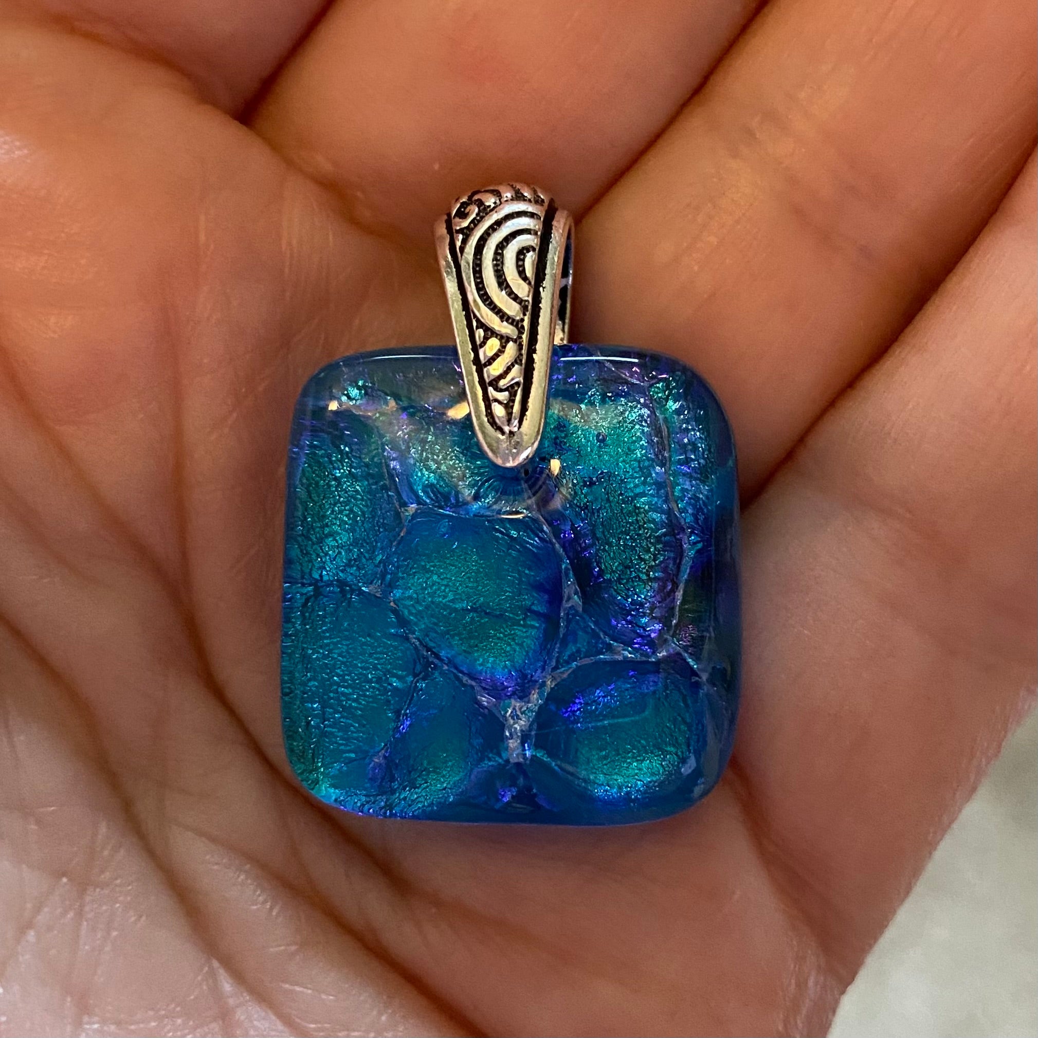 Aqua and Blue Glass Fused Pendant