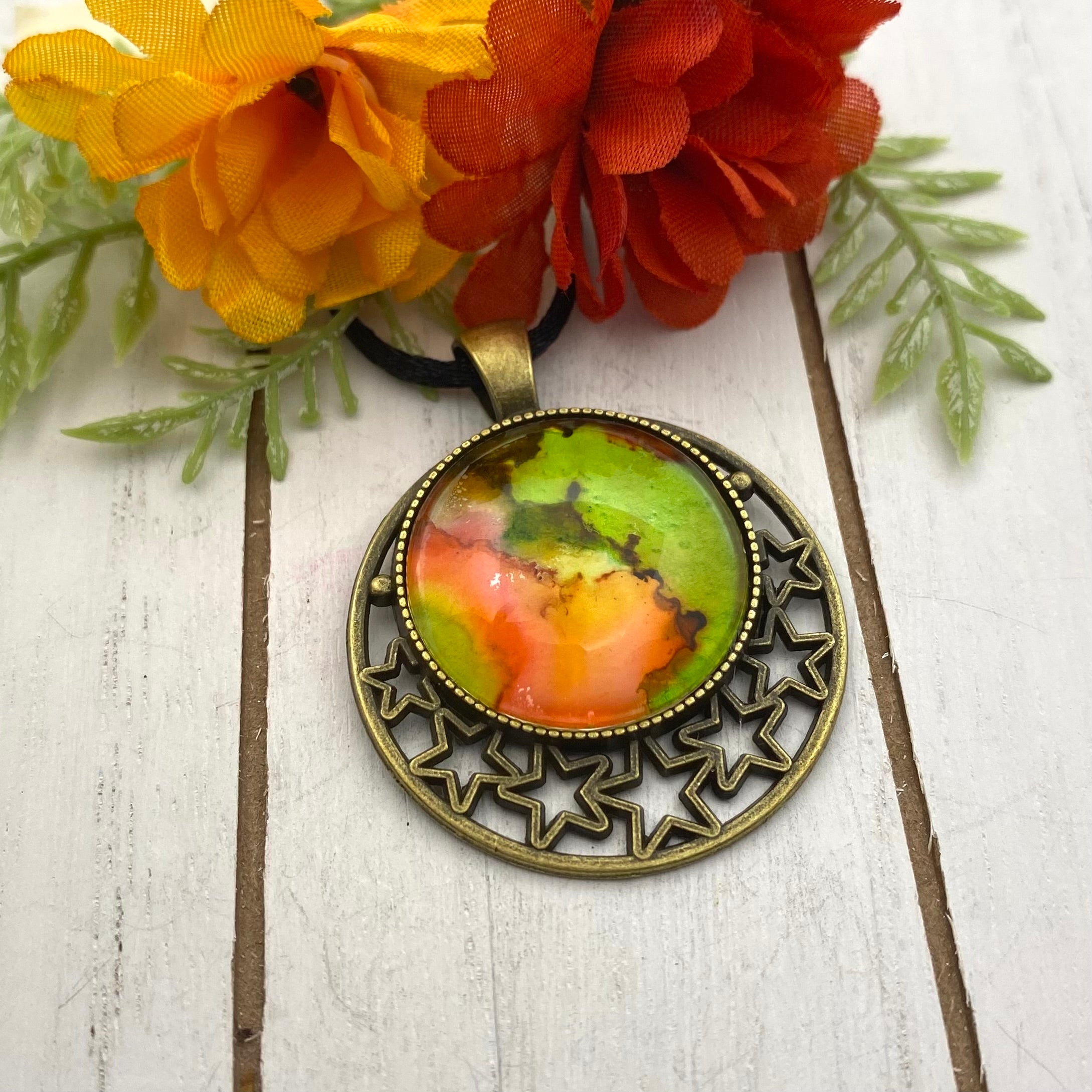 Bronze Starry Night Hand Painted Pendant