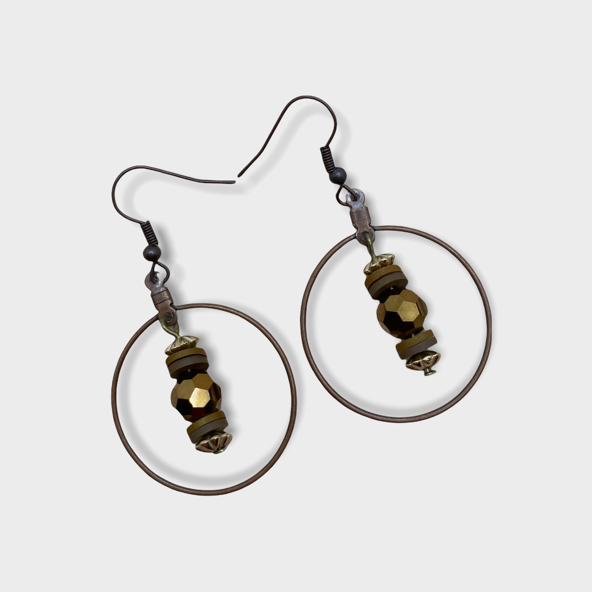 Bronze and Gold Beaded Hoop Earrings