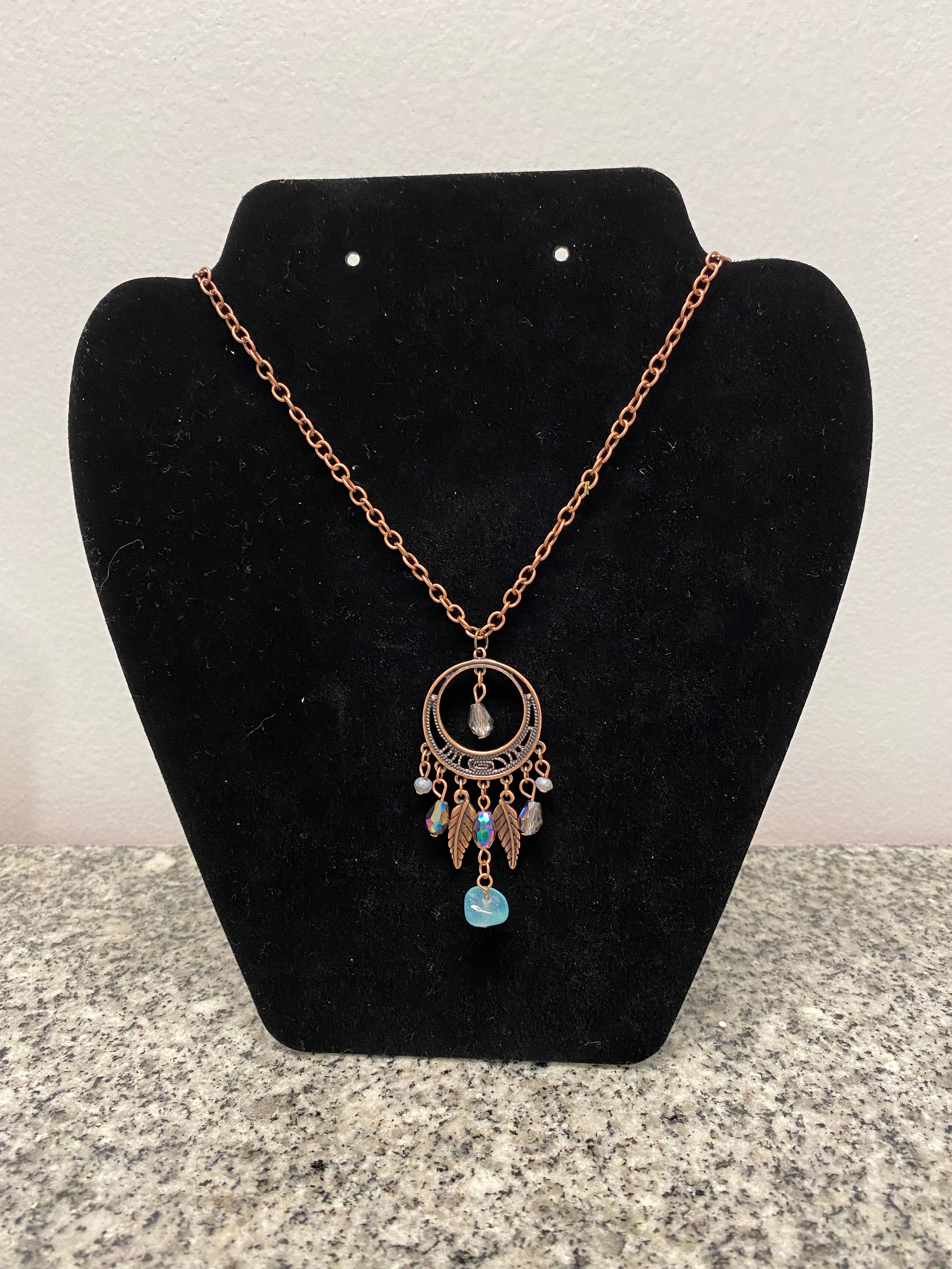 Bronze Colored Beaded Dreamcatcher Necklace