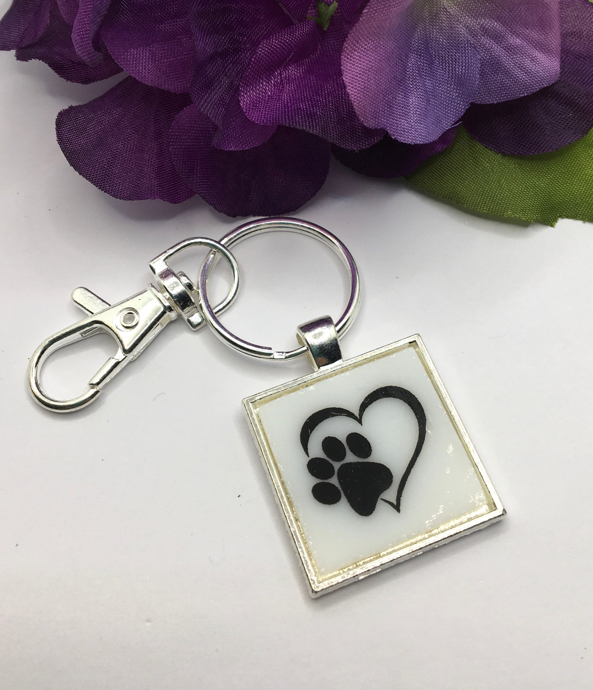 Paw Print Glass Fused Key Chain