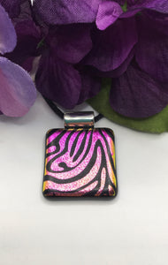 Pink Zebra Dichroic Glass Fused Pendant