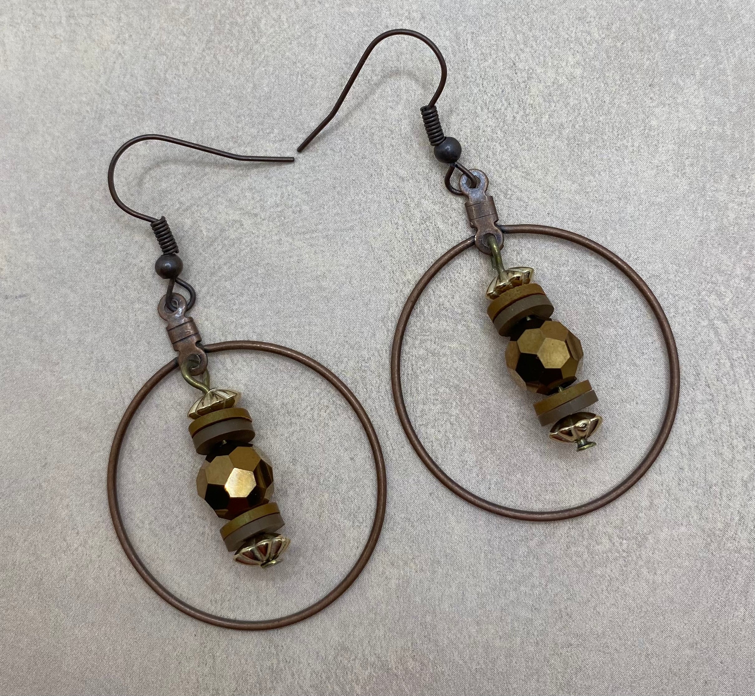 Bronze and Gold Beaded Hoop Earrings