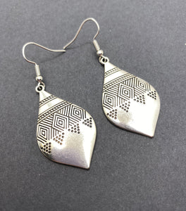 Diamond Shaped Moroccan Style Silver Earrings