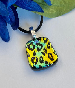 Multicolored Leopard Print Dichroic Glass Fused Necklace