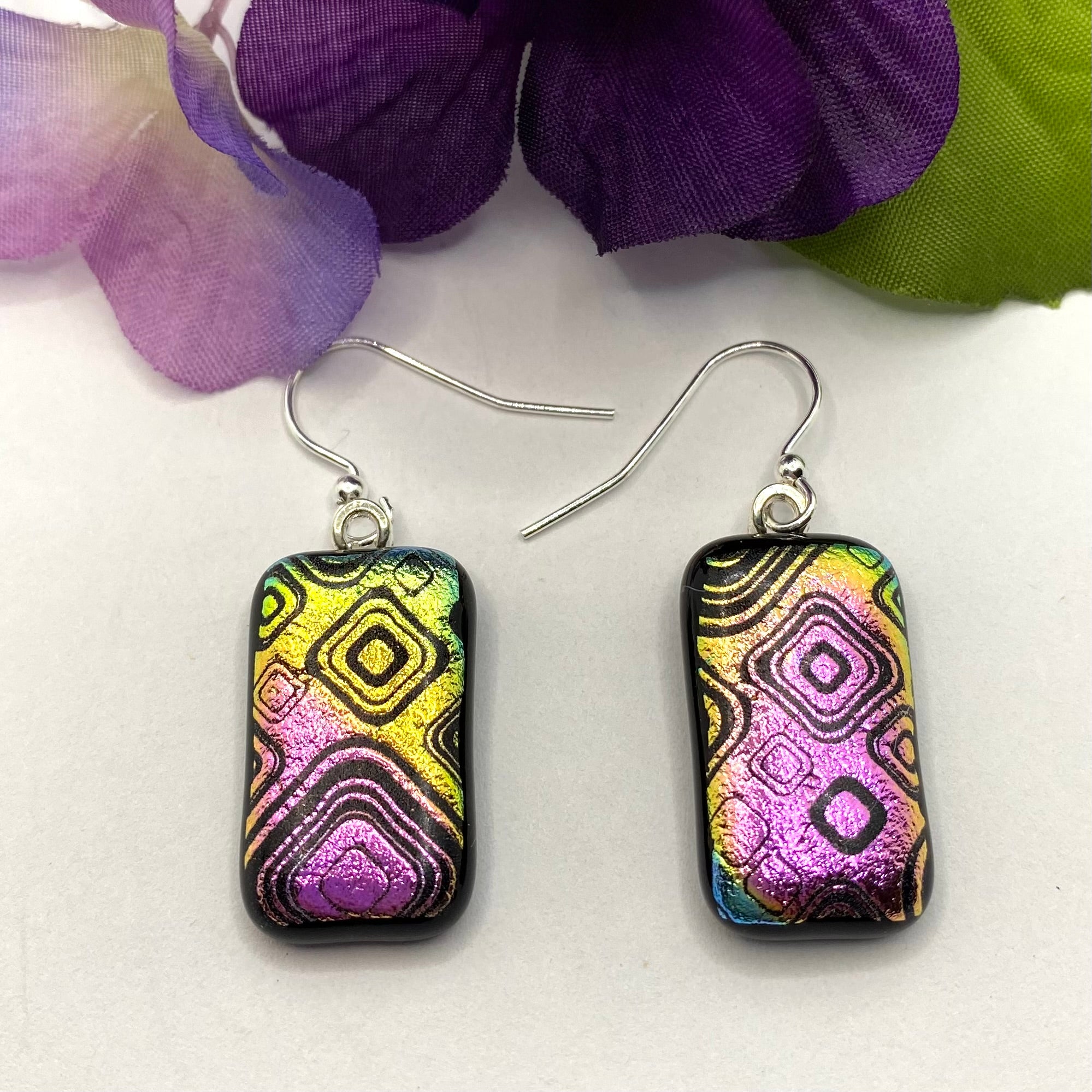 Purple and Gold Dichroic Glass Fused Earrings