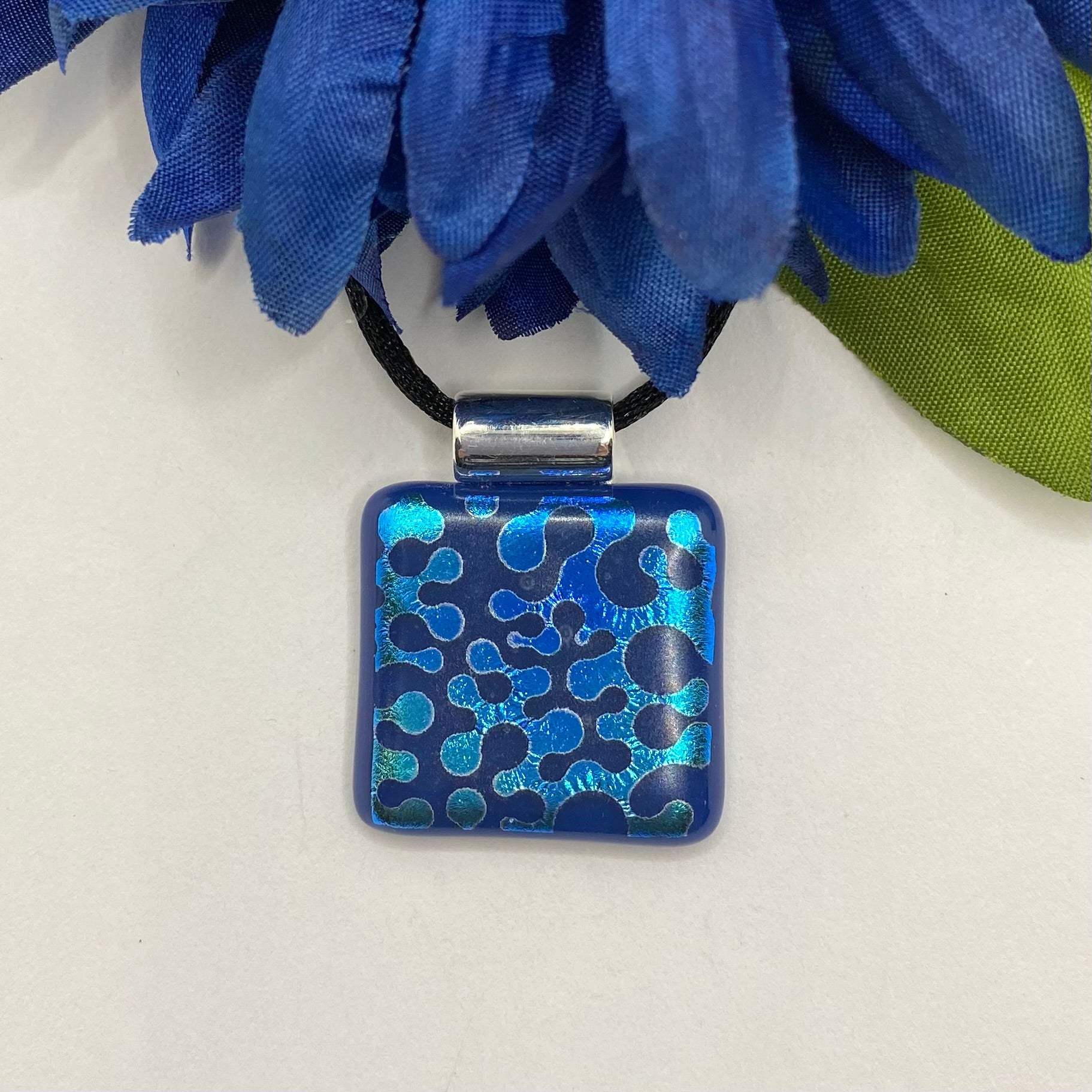 Blue Dichroic Glass Fused Necklace