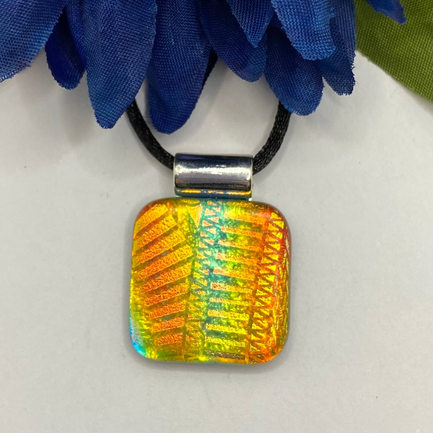 Amber and Turquoise Dichroic Glass Fused Pendant