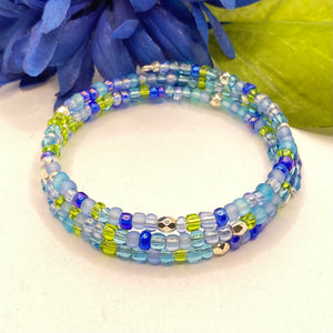 Blue and Green Beaded Wire Wrap Bracelet