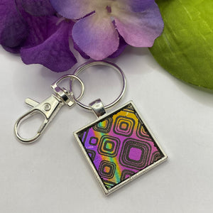 Colorful Geometric design Dichroic Glass Key Chain