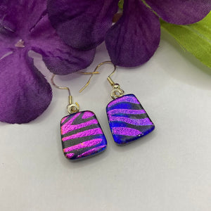 Purple Zebra Pattern Glass Fused Earrings