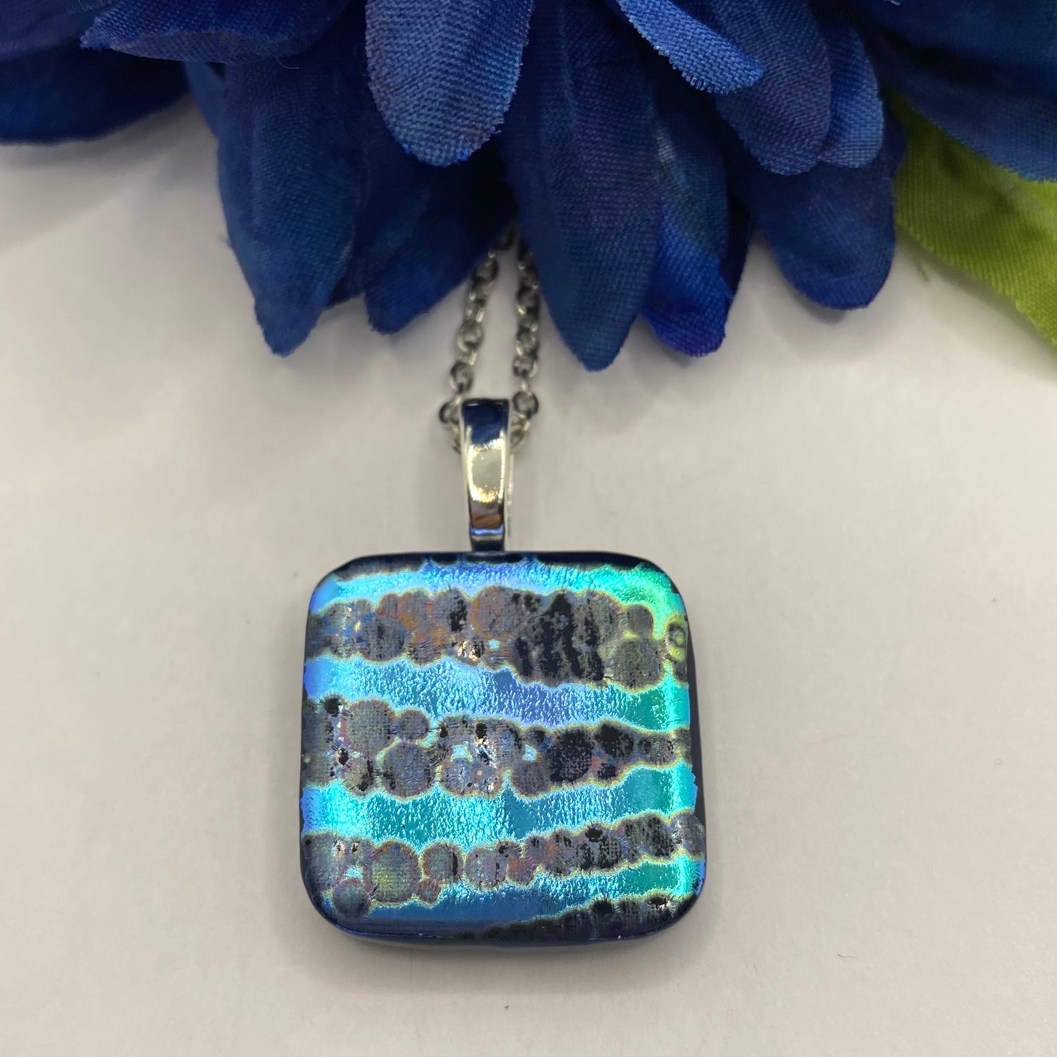 Blue and Turquoise Glass Fused Pendant