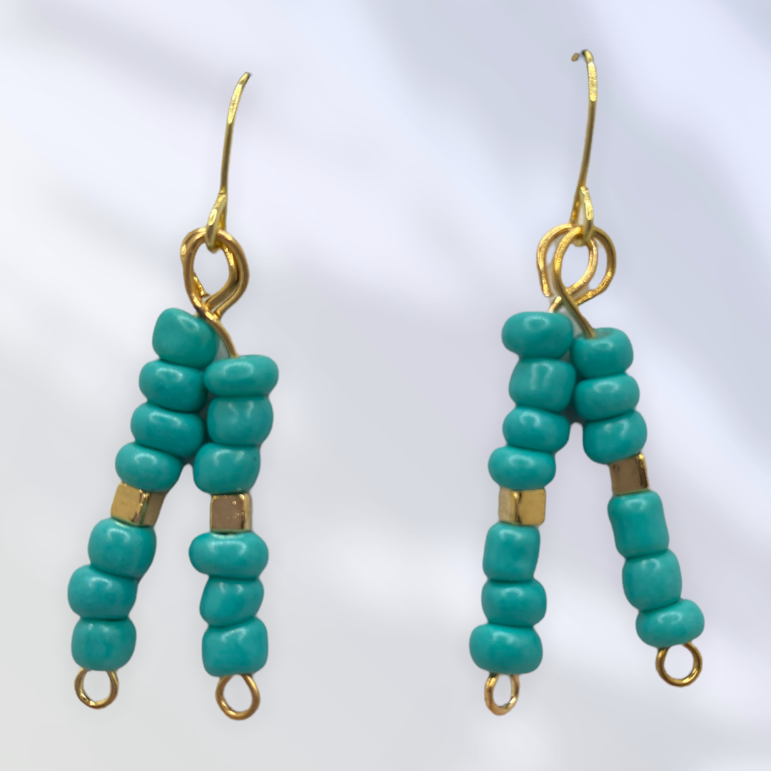 Turquoise and Gold Beaded Earrings