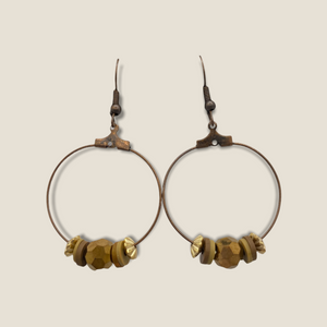 Copper Colored Beaded Earrings on a Bronze Hoop