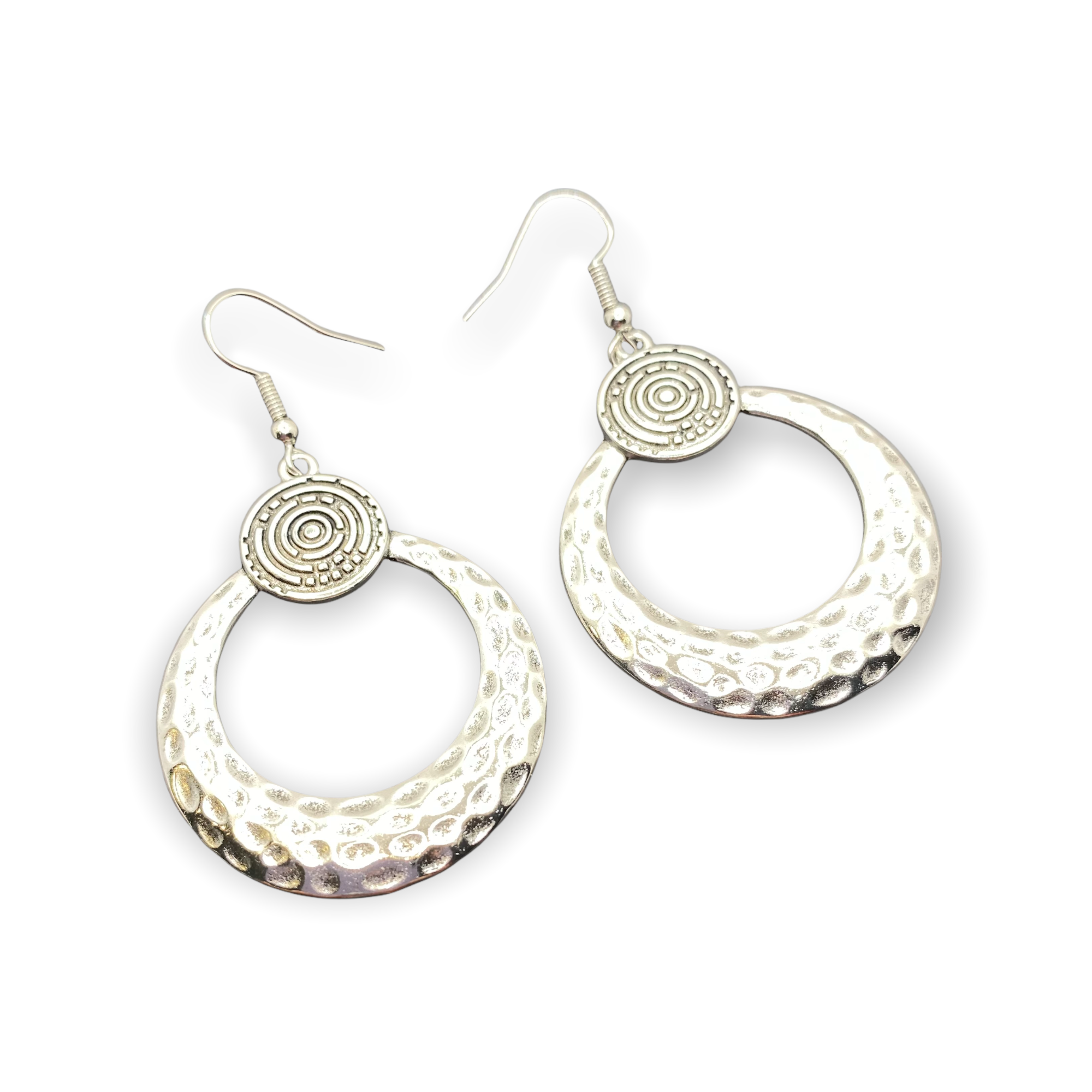 Round Silver Hammered Earrings