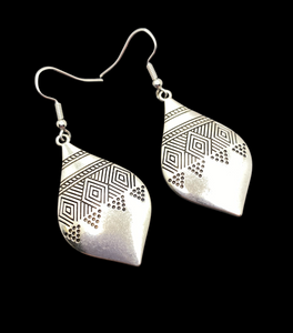 Diamond Shaped Moroccan Style Silver Earrings