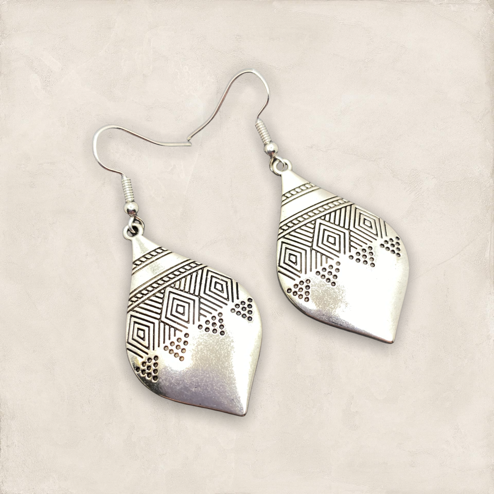 Diamond Shaped Moroccan Style Silver Earrings