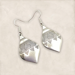 Diamond Shaped Moroccan Style Silver Earrings