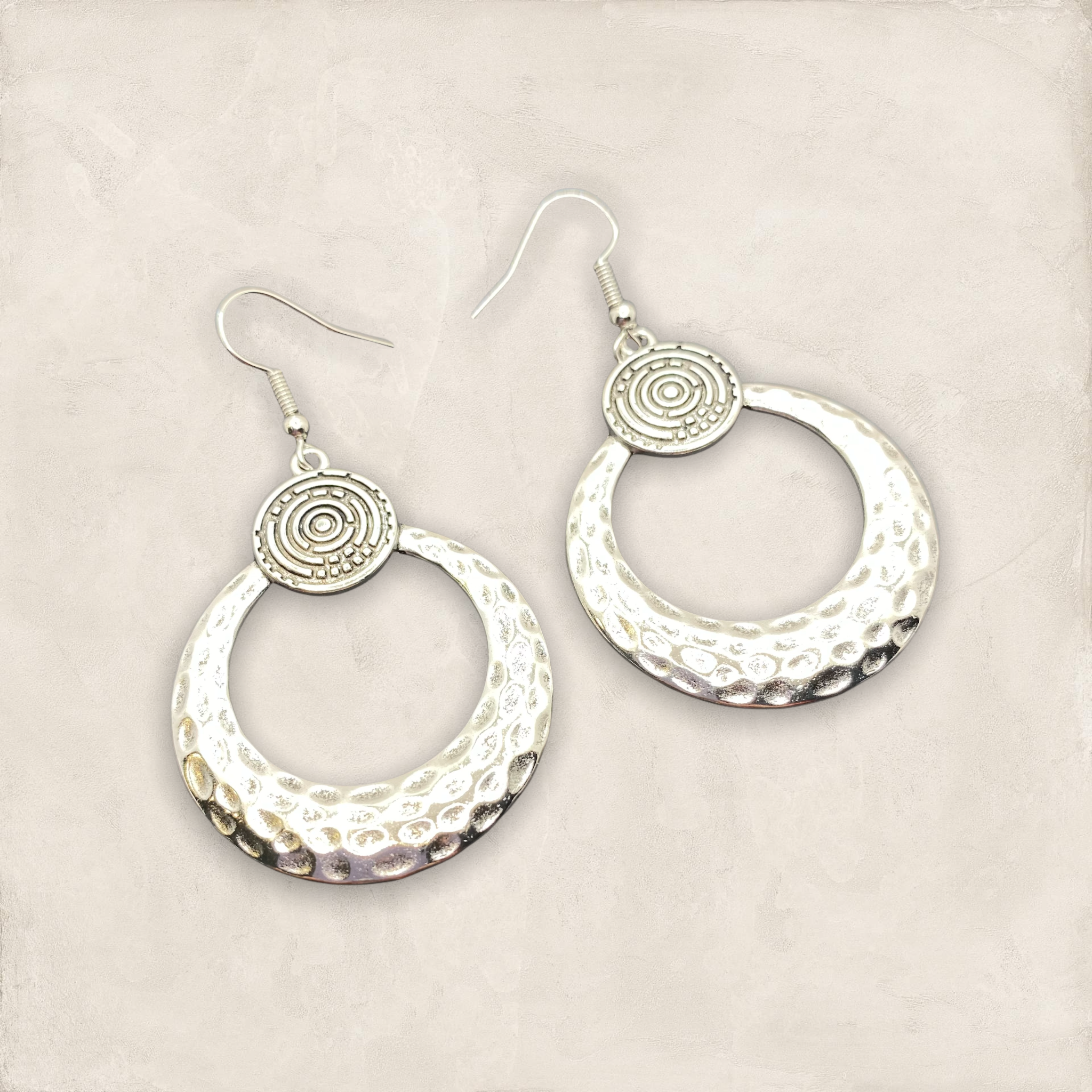 Round Silver Hammered Earrings