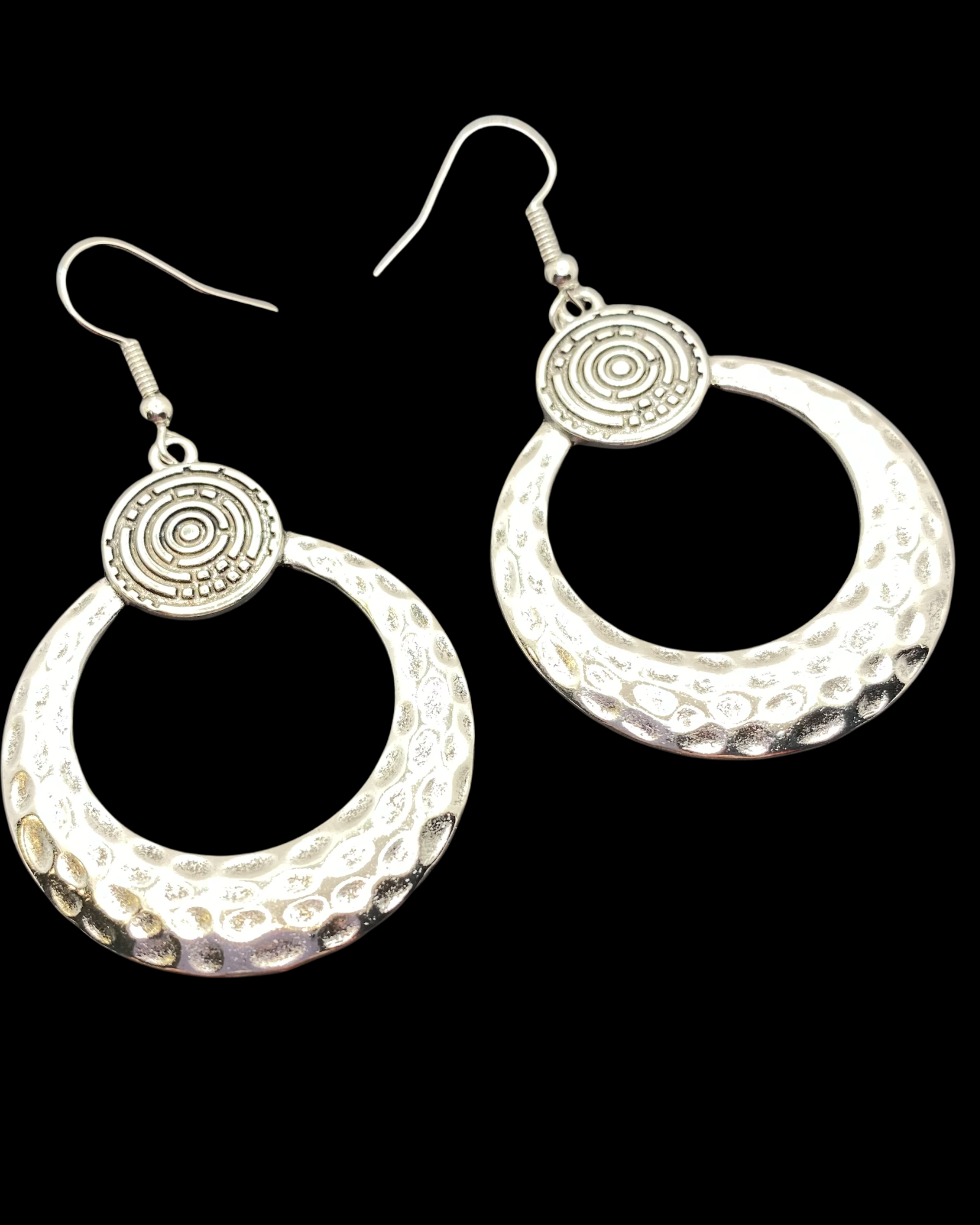 Round Silver Hammered Earrings